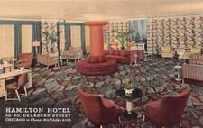Chicago IL Illinois Hamilton Hotel South Room Lobby Interior 1940s Postcard L12