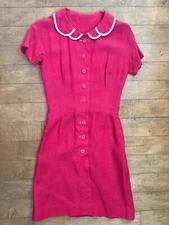 Vintage 1960s Hot Pink Mini Dress w/ Peter Pan Collar and Button Front
