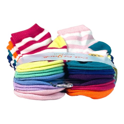 Cat & Jack - Girls Striped Lightweight Ankle Socks 10 Pack - Small 5 1/2 - 8 1/2 - Picture 3 of 9