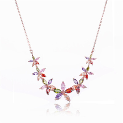 Crystal Rose Gold Plated Necklace Flower Design Multiple Purple gift