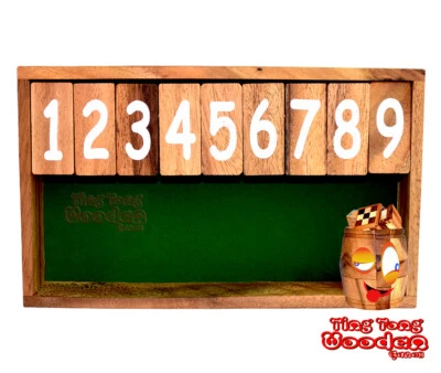 Klappenspiel Shut the Box 9 small grün Ting Tong Würfelspiel X Spieler Klapp Box - Bild 1 von 4