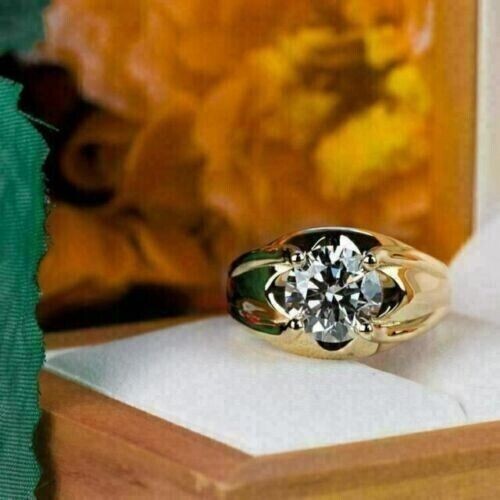 Real Moissanite 2Ct Round Cut Solitaire Pinky Ring 14K Yellow Gold Plated Silver - Picture 5 of 5