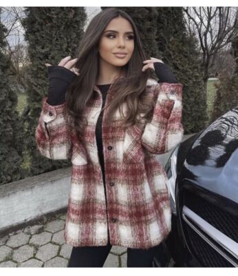 ZARA Plaid Overshirt Check Shacket Bordeaux Ecru Shirt Jacket Size S 🌹  Bloggers UK