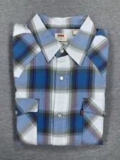 Levi's The Western Plaid Shirt Pearl Snap Long Sleeve Blue White Men's Medium