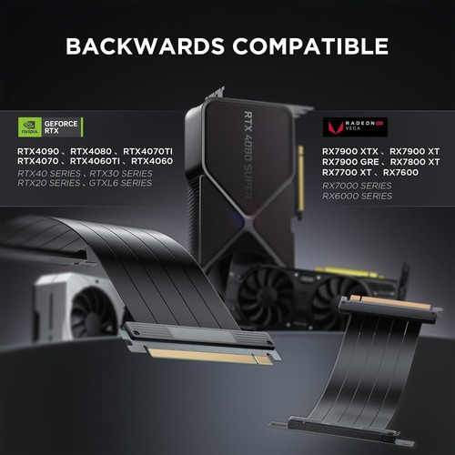 PCIE 4.0 Extension Cable, Black 16x Shielded High Speed GPU Riser Cable with ... - Picture 3 of 10
