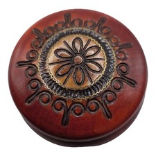 Treasure Keepsake Box Wooden Round Decorative Tribal Trinket Box Detailed EUC