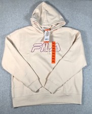 New Fila Women's 2X Beige Logo Mid Weight Fleece Pullover Sweatshirt Hoodie