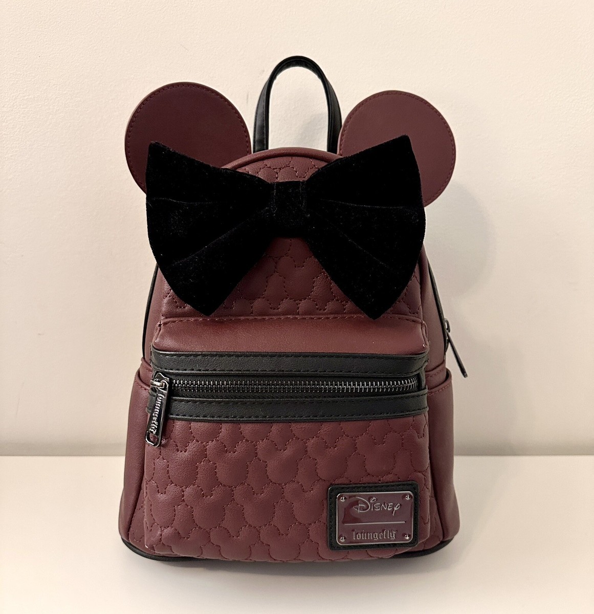Loungefly Maroon Quilted Backpack Velvet Bow Burgundy Ears  display picture 1