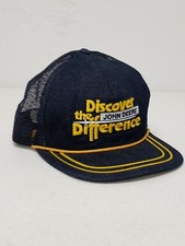 VTG NOS JOHN DEERE Discover the DIFFERENCE Denim Mesh TRUCKER Snapback HAT CAP