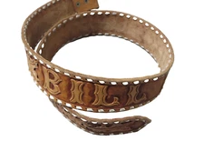 Vintage Custom Made Western Leather Belt Name BILL HIX  Tooled Acorns Size ~ 33"