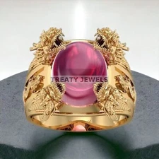 Ruby Oval Cut With 925 Sterling Silver Gold Plated Ring For Men's #A6 *