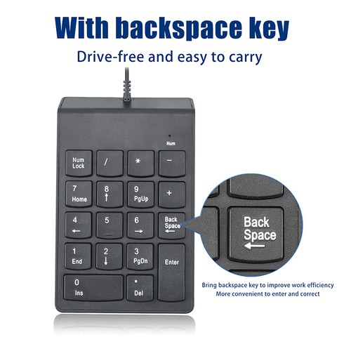USB Slim Mini Wired Numeric Keypad Number Digital Keyboard 18 Keys - Afbeelding 8 van 9