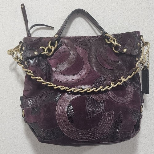 Coach Inlaid C Brooke Purple Leather Suede Medium Hobo Tote Bag Purse -Rare - Picture 8 of 9
