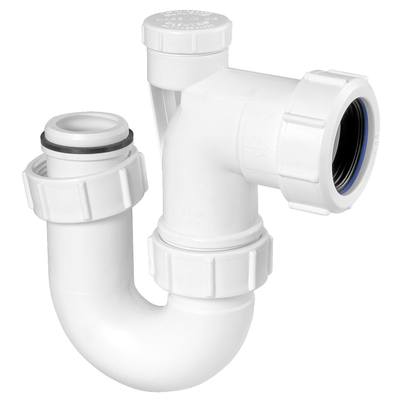 McAlpine BT3V Tubular Swivel Low Inlet 'P' Trap with Anti-Syphon Valve White
