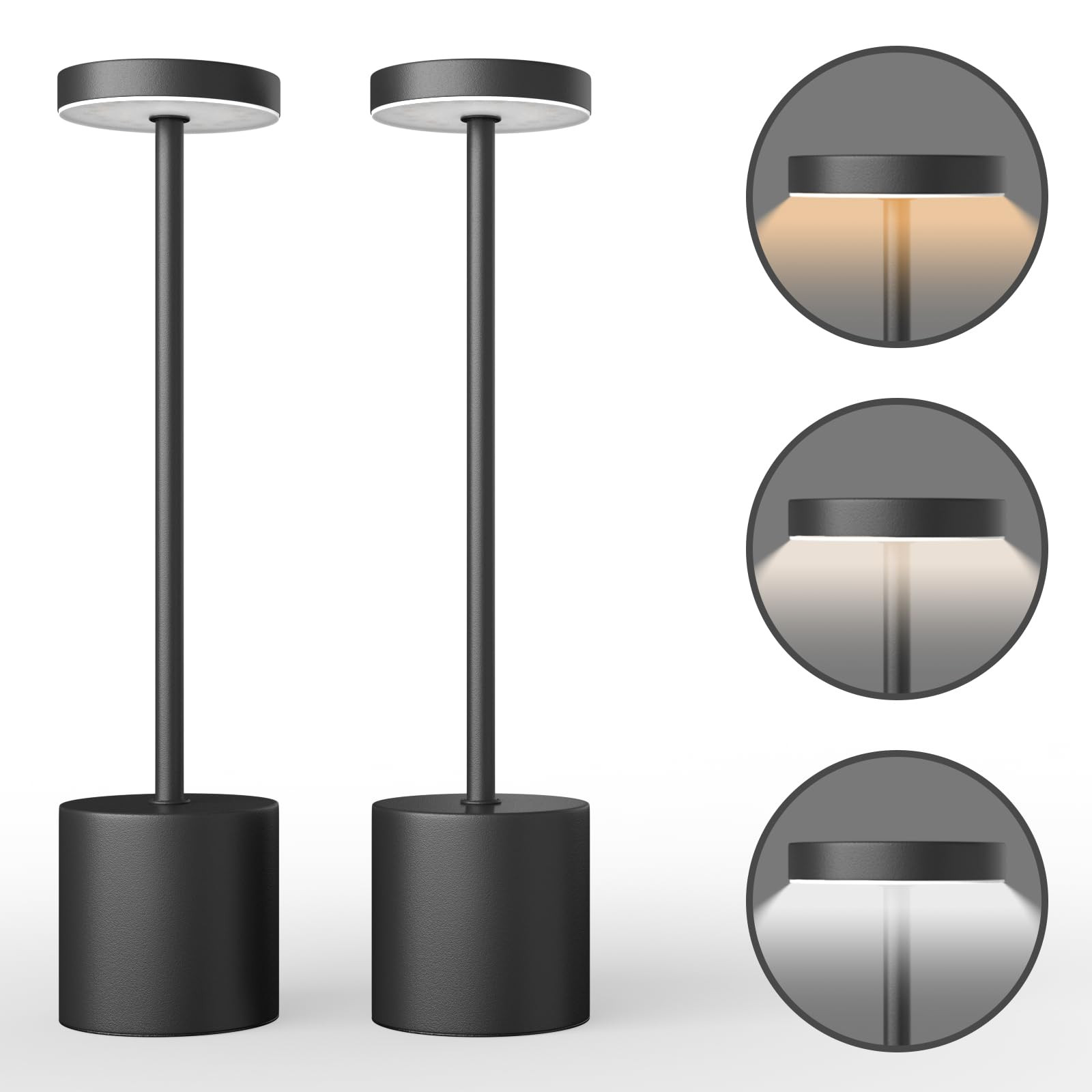 Wireless Table Lamps Set of 2 Cordless Rechargeable 5000mAh Desk Lamps with USB Port