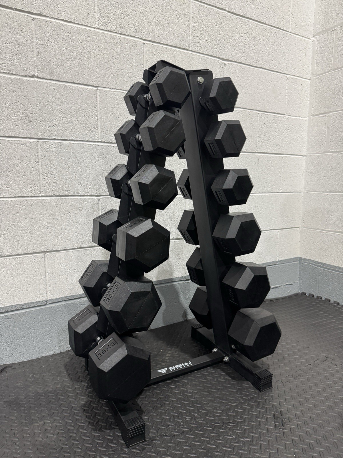 Hex Dumbbell 5-25kg Set With Vertical Rack Stand - Free weights- 6 Pairs Set