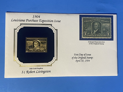 #ad 1904 SCOTT #323 GOLD 22K REPLICA STAMP W COVER LOUISIANA PURCHASE* $7.00