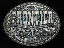 PK03122 VINTAGE 1970s  FRONTIER HOTEL CASINO LAS VEGAS  BRASSTONE BELT BUCKLE