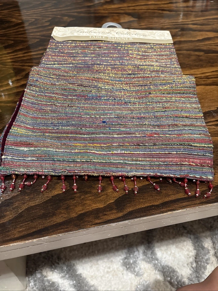 Tradewinds Collection Table Runner 13 x 72 Inch Jewel Tones Beaded Boho Decor  - Image 3 of 3