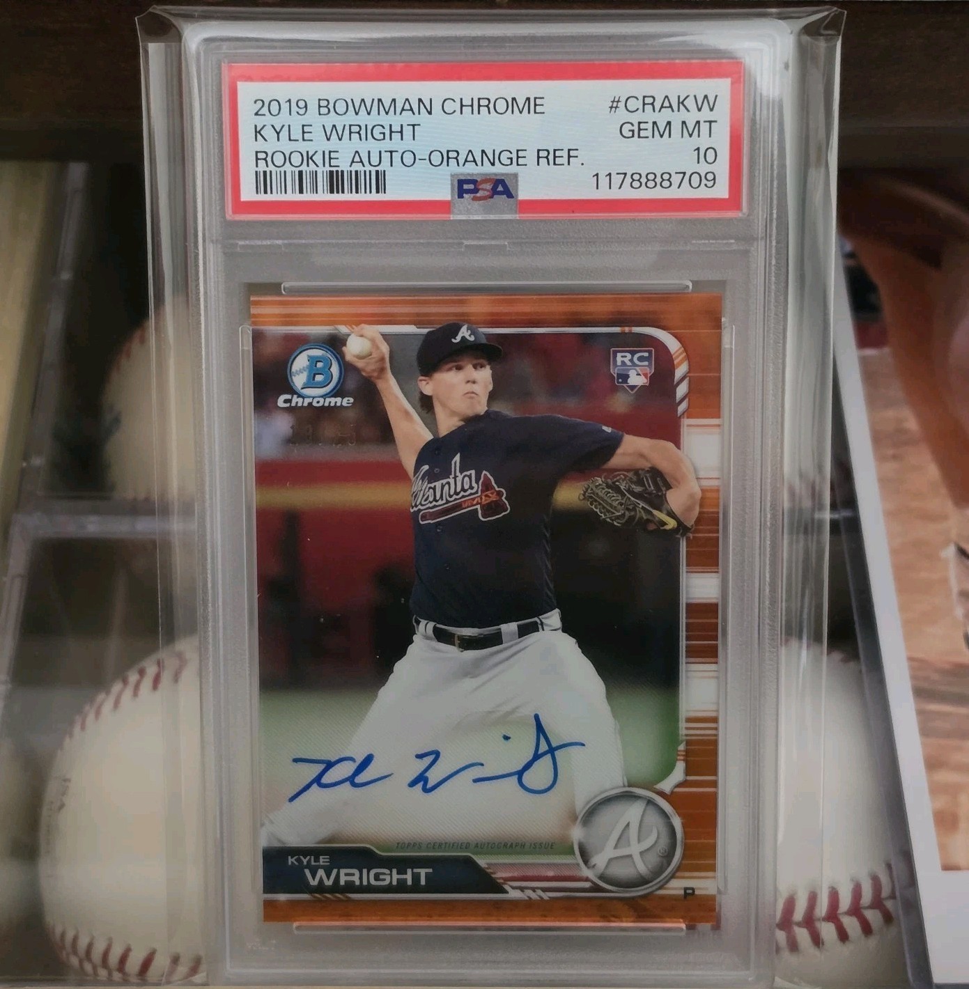 2019 Bowman Chrome Kyle Wright Rookie RC Auto OrangeRefractor /25 Braves PSA 10
