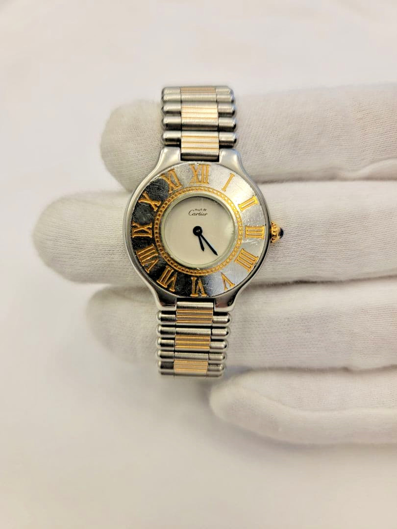 Cartier Must 21 Silver Gold Two-Tone Round Analog Roman Dial Working Watch Auth