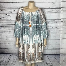 Avenue NWT Size 26/28 Boho Printed Tassel Tie Off the Shoulder Peasant Dress