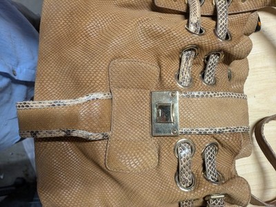 Jimmy Choo Ramone Python Beige Leather Shoulder Tote Bag Gold Hardware