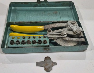 Roper Whitney No. 5 Jr Hand Punch Set In Original Metal Box missing Two pieces.