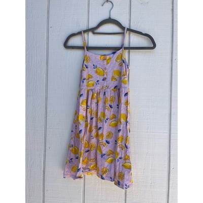 Canifa Girls Cotton Summer Sun Dress, Light Pink With Lemons, Size 8