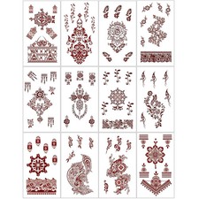 Henna Tattoo 12 Sheets Red Brown Henna Mehndi Temporary Tattoos for Women and Te
