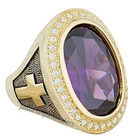 925 Sterling Silver Amethyst Gemstone Men Ring Gold Plated Oval Statement