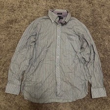Tommy Hilfiger white and blue 80s 2-ply fabric striped button-up shirt Size Lg