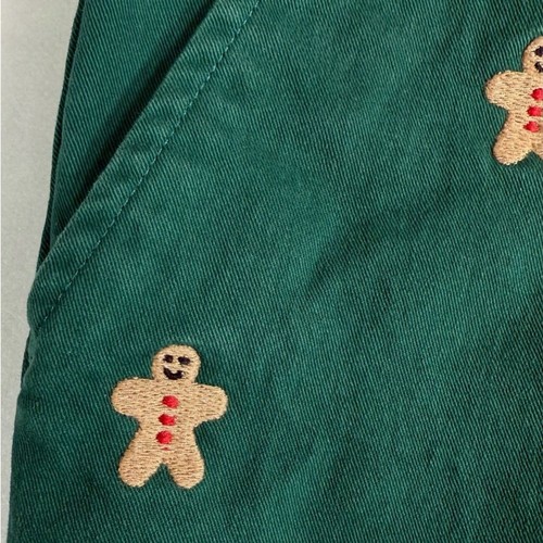 GYMBOREE Boy's Green Schiffli Embroidered Gingerbread Men Twill Chinos Size 8 - Picture 7 of 11