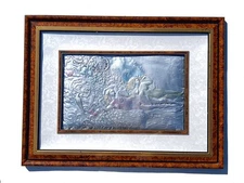 Large Vtg Art Nouveau Sterling Silver Argento Italy Colored Framed Art Plaque