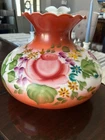 Vintage Hand Painted Milk Glass GWTW Hurricane Replacement Lampshade Red Rose Fl