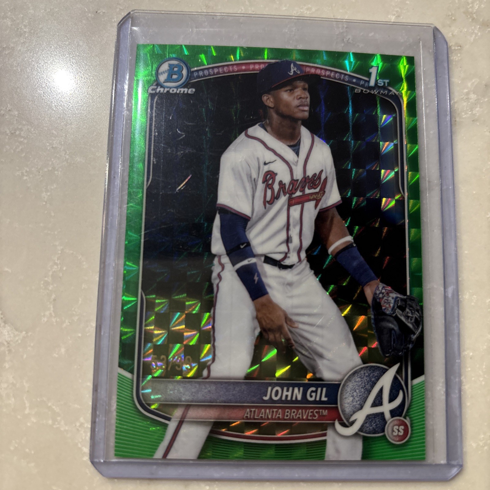 JOHN GIL 2025 Bowman Chrome #BCP-172 Braves 1st Green Geometric Refractor /99