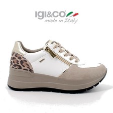 Igi&co Scarpa Donna Sneakers Stringate con Zeppa 8677533 Bianco Beige Suola Alta