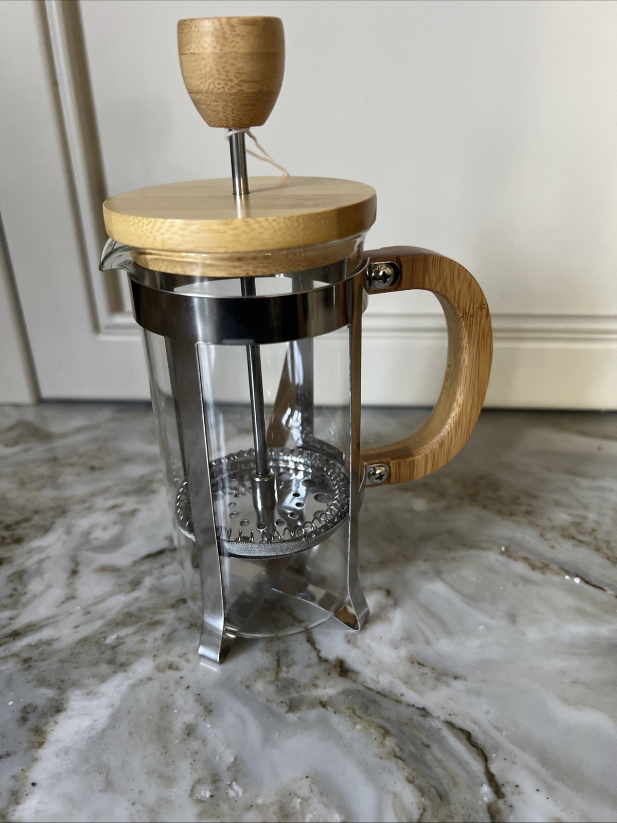Coffee Maker Bamboo 2 Cups Herbs Tea Glass Chrome Italian