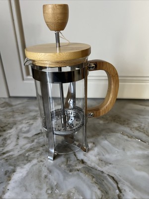 BRANDANI French Press Coffee Maker Bamboo 2 Cups Herbs Tea Glass Chrome Italian