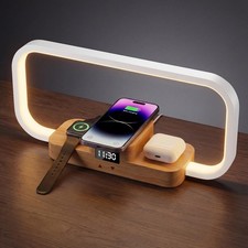 LED Bedside Lamp with Wireless Charger, 5 Color Modes, Dimmable - Touch Control