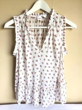 Womens Gap Floral Flowy Sheer Sleeveless Ruffle Cottage Core Vneck Blouse Top