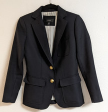 Women's J.CREW 100 Wool Navy Blue SCHOOLBOY 2 Button Blazer 00 Petite