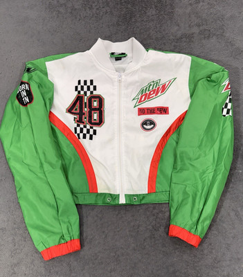 Mountain Dew Racing Cropped Windbreaker Jacket Womens Small PepsiCo NASCAR Soda