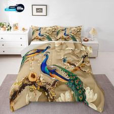 Peacock Comforter Peacock with Floral Bedding Set for Kids Adults