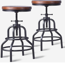 Set of 2 Classic Industrial Bar Stools - Rustic Swivel Bar Stools