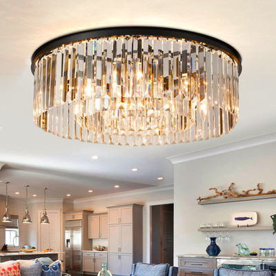 Modern K9 Crystal Chandelier Flush Mount 9-Lights Lamp Fixtures Ceiling Lighting