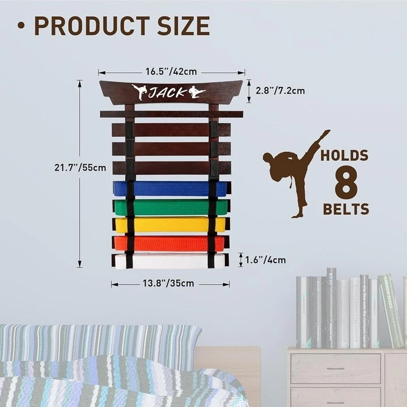 Karate Taekwondo Martial Arts Belt Display Rack Holds 8 Belts W/ Stickers New - Image 3 of 4