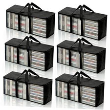 6 Pack DVD Storage Bags with Zipper and Handles, PVC DVD Organizer with Lids,