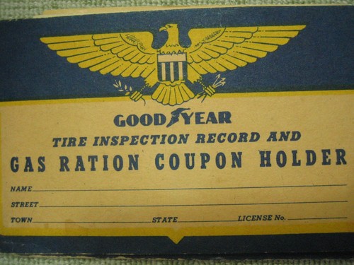  Goodyear Tire Inspection Record 1942 WWII Gas Ration Holder w Coupons 