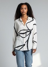 Salvatore Ferragamo Silk Blouse Abstract Black White Print Button Up Italy